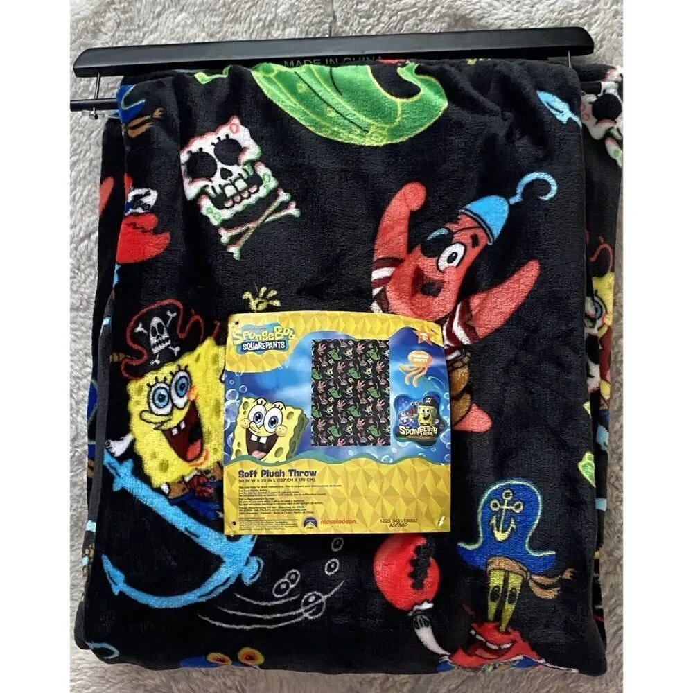Spongebob Squarepants Movie Throw‎ Blanket 50”X 70” Pirate Davy Jones Black NEW